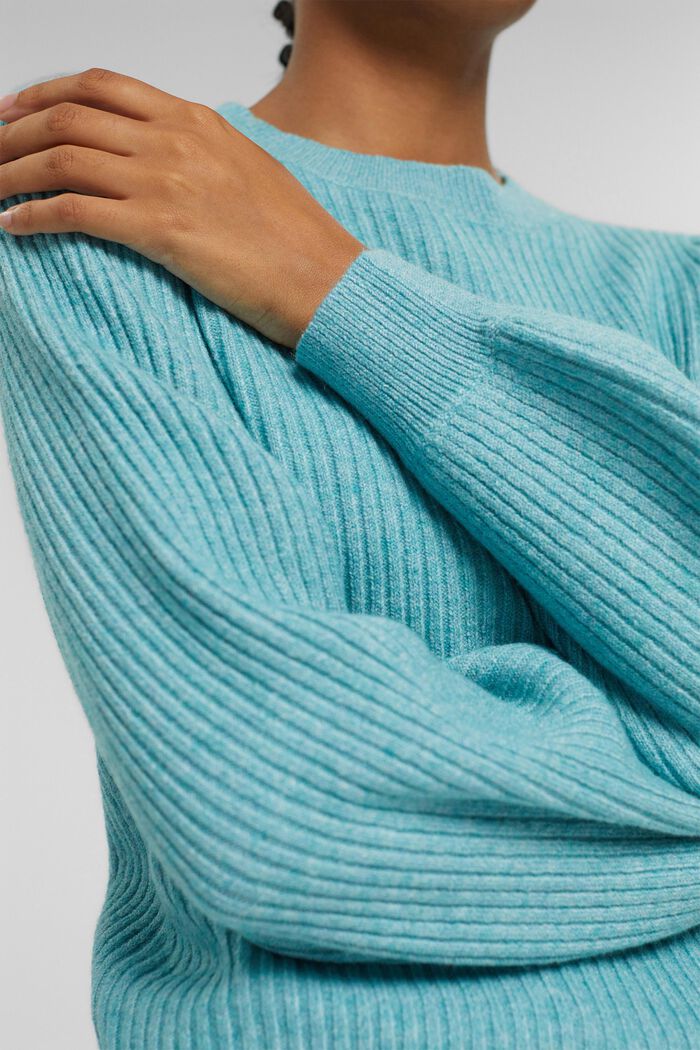 Wool blend: jumper with balloon sleeves, LIGHT AQUA GREEN, detail image number 2