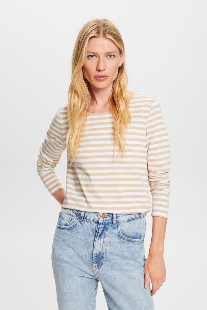 Striped Long Sleeve Top, SAND, detail image number 0