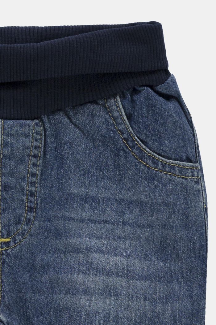 Jeans with a ribbed waistband, 100% organic cotton, BLUE MEDIUM WASHED, detail image number 2