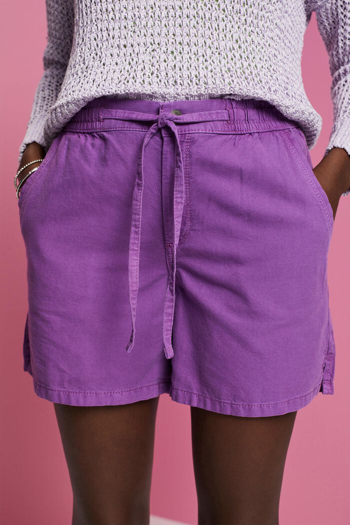 Smocked-Waist Twill Shorts, PURPLE, detail image number 2