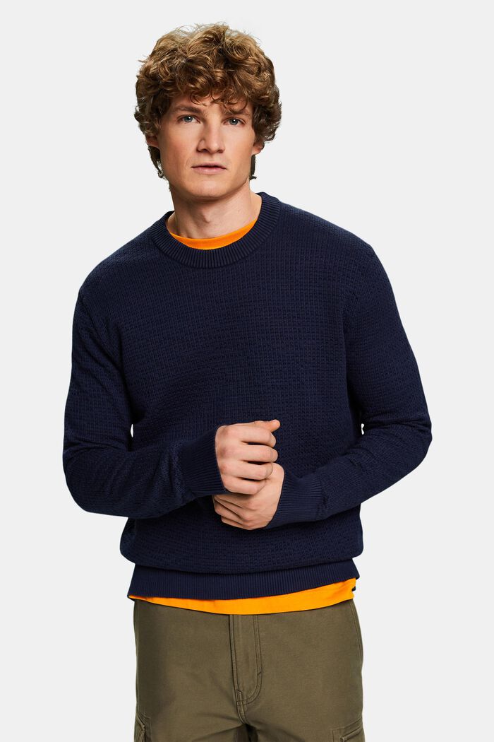 Structured Round Neck Sweater, NAVY BLUE, detail image number 0