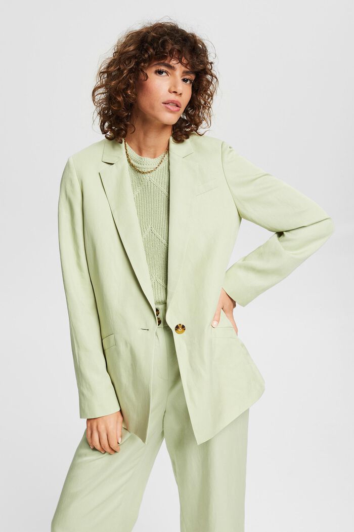 Linen blend: relaxed one-button blazer, PASTEL GREEN, detail image number 5
