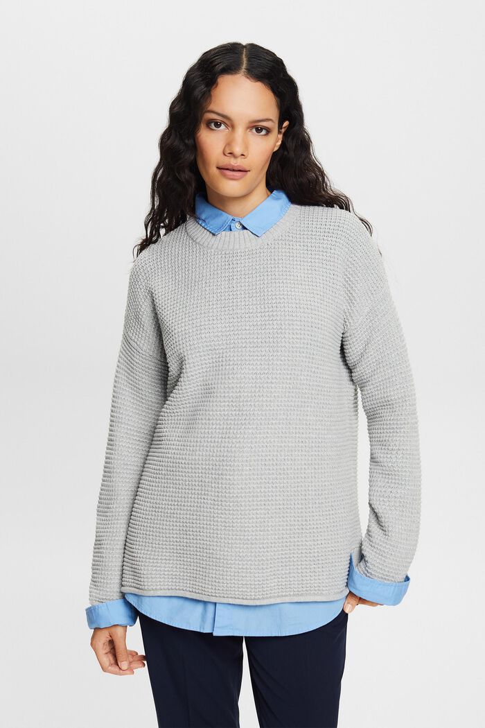 Textured Knit Sweater, LIGHT GREY, detail image number 0