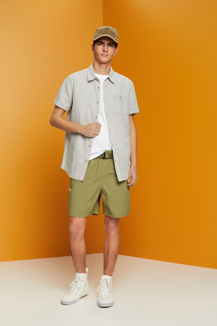 Blended linen dogstooth short-sleeved shirt, LIGHT KHAKI, detail image number 1