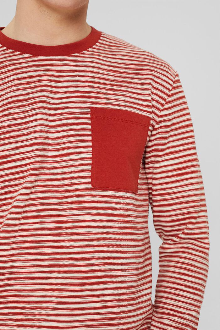 Striped sweatshirt with a breast pocket, RED ORANGE, detail image number 0