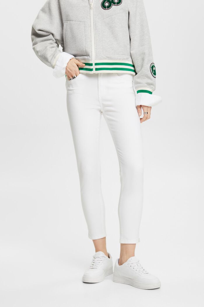 Mid-rise cropped leg stretch trousers, WHITE, detail image number 0