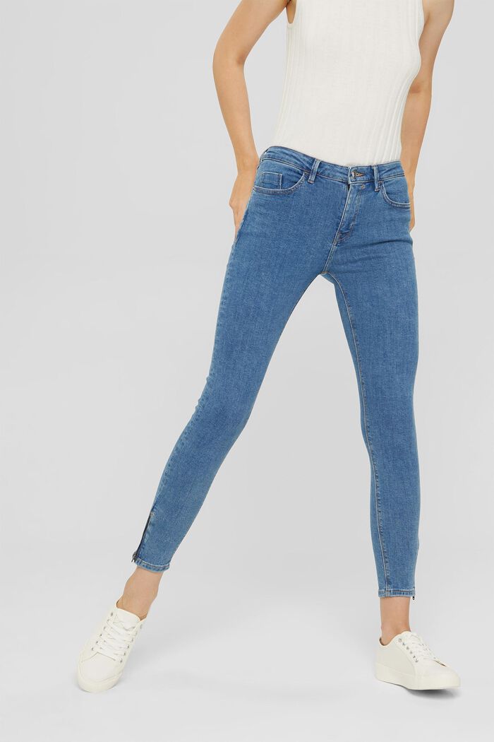 Stretch jeans with zip detail, BLUE MEDIUM WASHED, detail image number 0