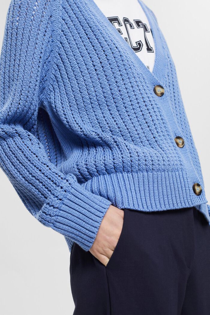 Openwork knit cardigan, organic cotton, LIGHT BLUE LAVENDER, detail image number 2