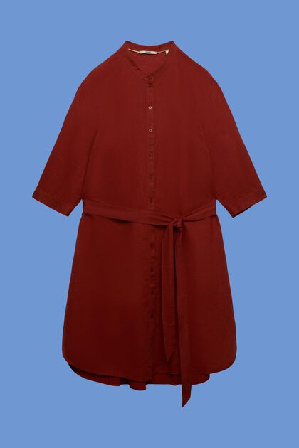 CURVY belted shirt dress, linen-cotton blend