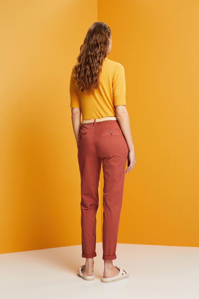 Lightweight stretch chinos with belt, TERRACOTTA, detail image number 3