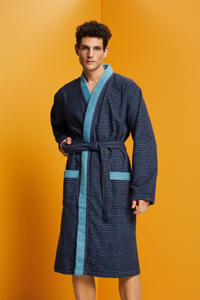 Bathrobe with textured stripes, NAVY BLUE, detail image number 0