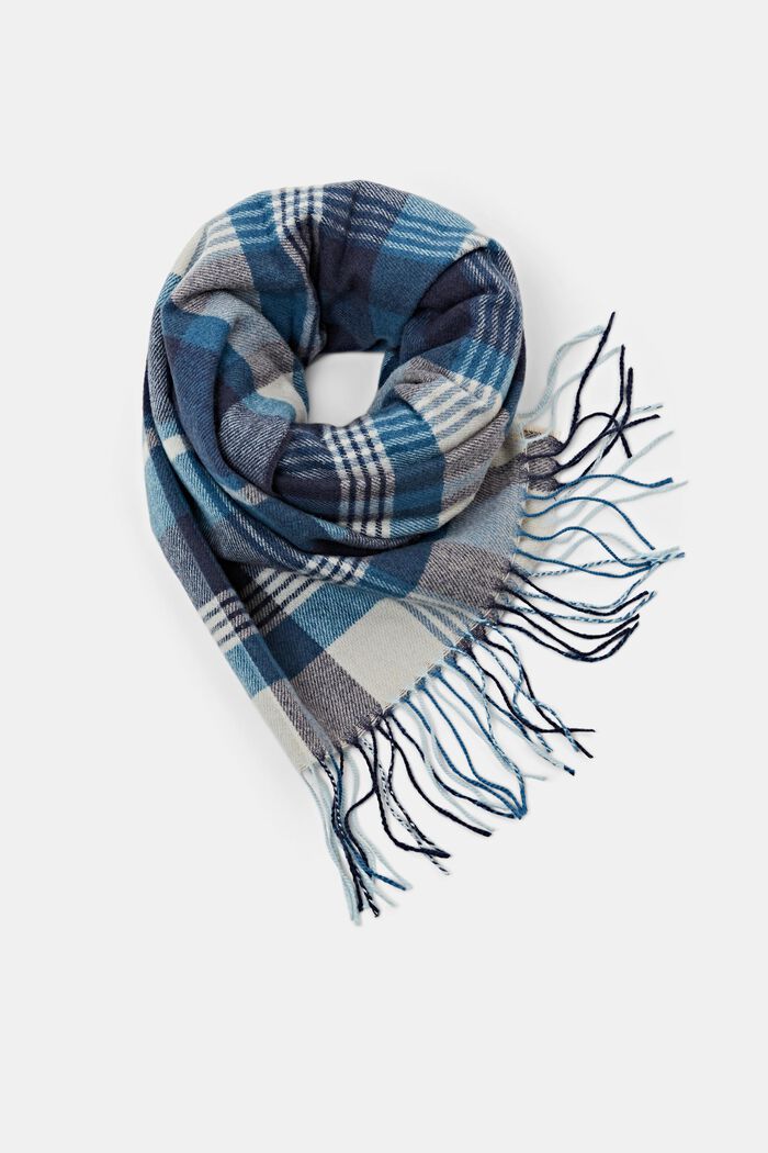 Checked Scarf, Cotton Blend, NAVY, detail image number 0