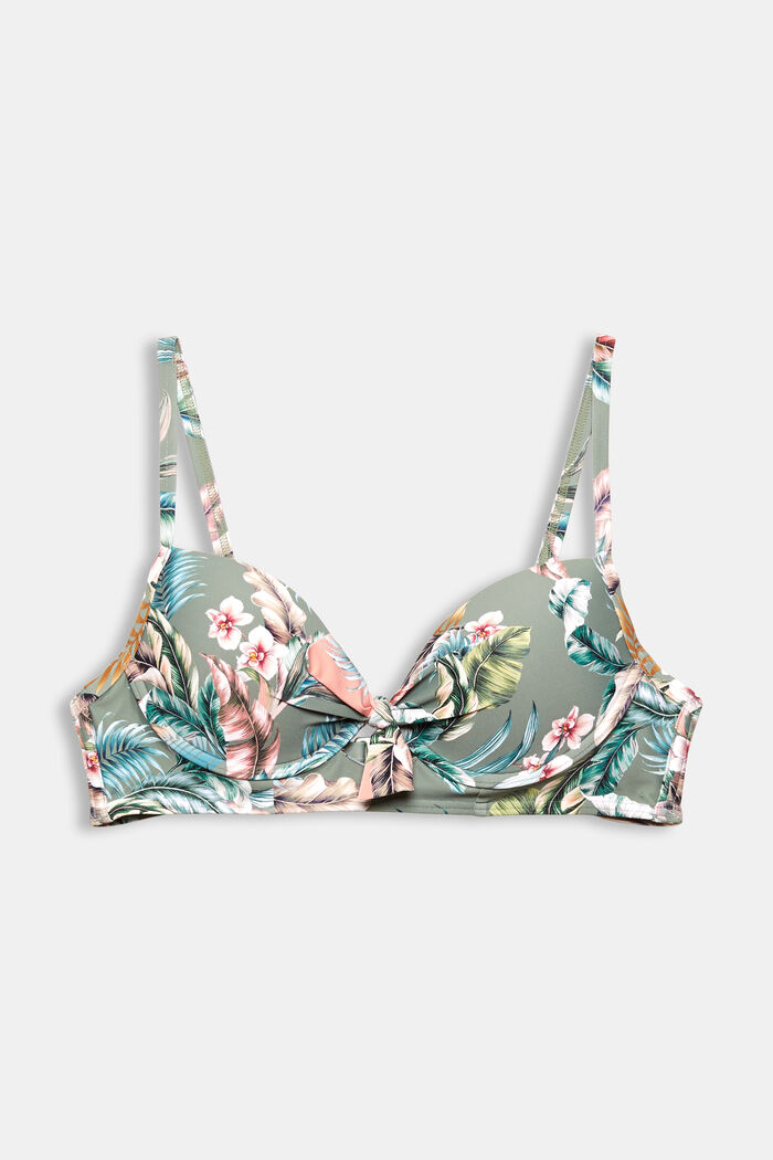 Made of recycled material: underwire bikini with a tropical print, LIGHT KHAKI, detail image number 4