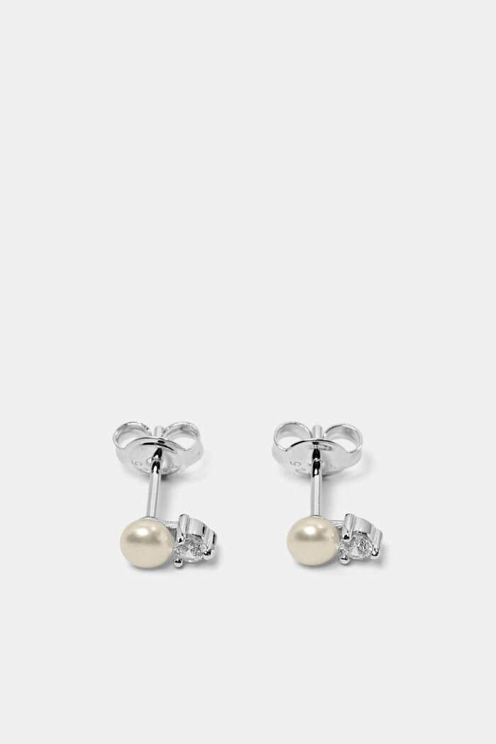 Cubic Zirconia Sterling Silver Earrings, SILVER, detail image number 0