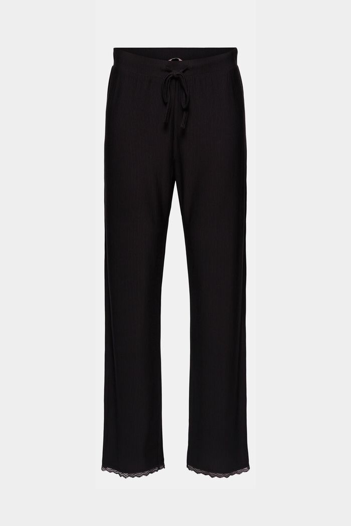 Pyjama bottoms with lace, LENZING™ ECOVERO™, BLACK, detail image number 5