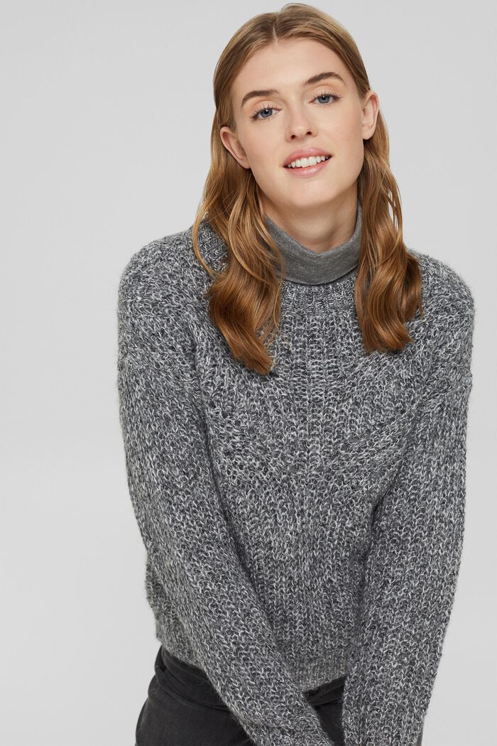 Jumper with a knit pattern in blended alpaca, GUNMETAL, detail image number 0