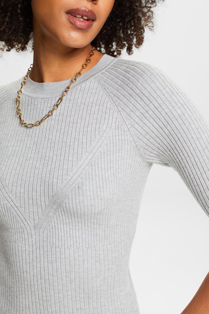 Ribbed Short-Sleeve Sweater, LIGHT GREY, detail image number 3