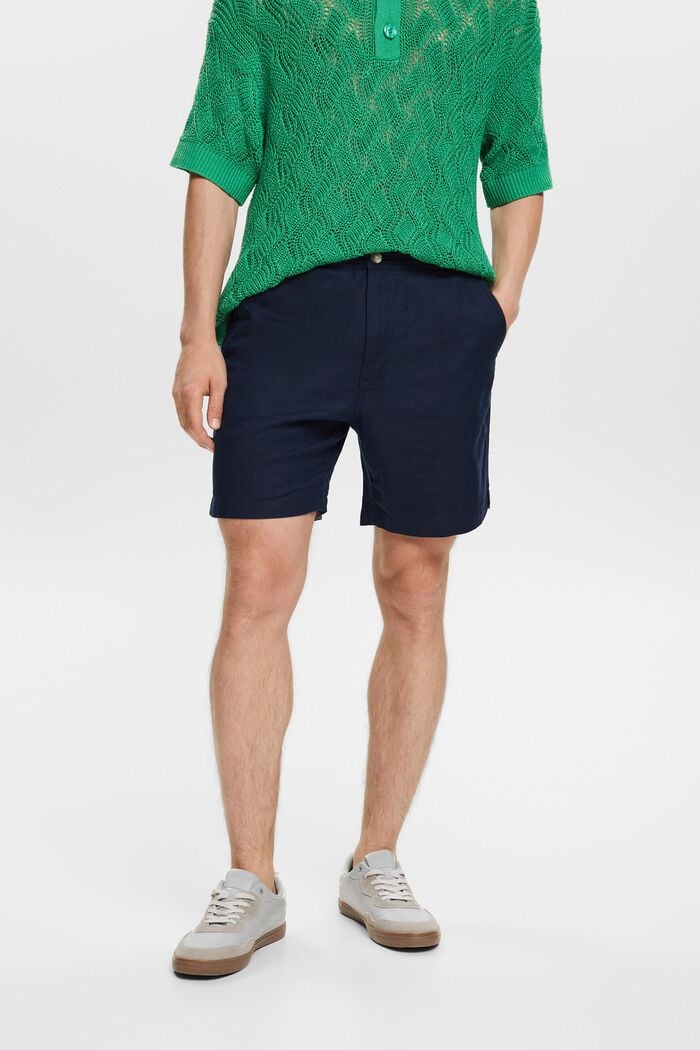 Cotton-Linen Bermuda Shorts, NAVY, detail image number 0