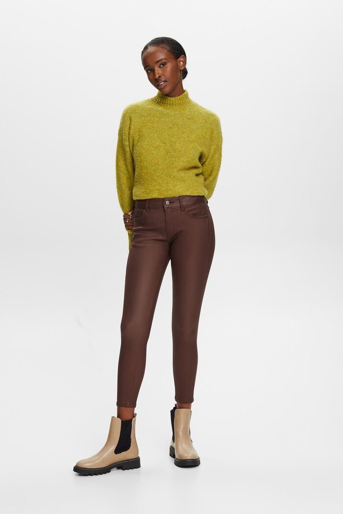 Mid-Rise Skinny Leg Coated Trousers, BROWN, detail image number 5