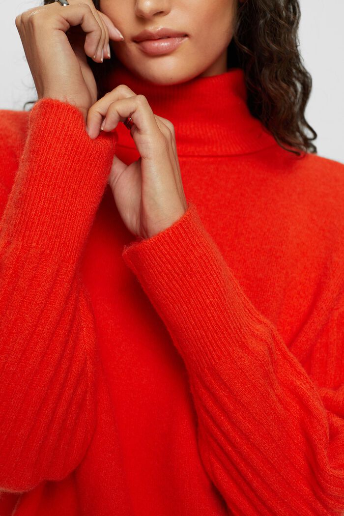 Wool Blend Turtleneck Sweater, BRIGHT ORANGE, detail image number 2