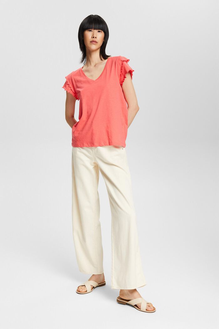 T-shirt with flounce sleeves, CORAL RED, detail image number 5