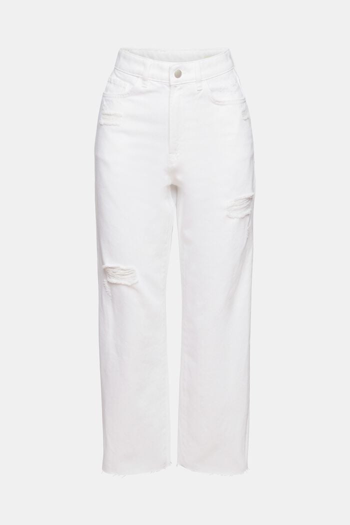 Dad jeans with distressed effects, WHITE, overview