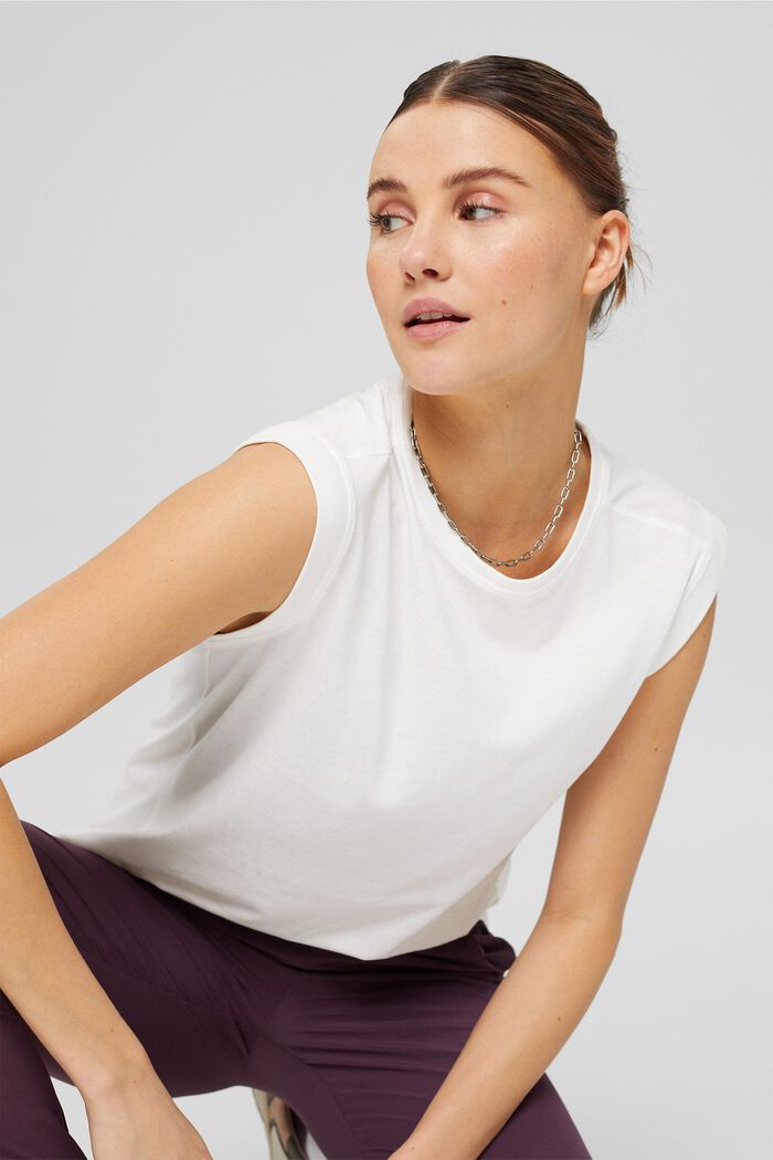 Sleeveless active top, blended organic cotton, OFF WHITE, detail image number 0