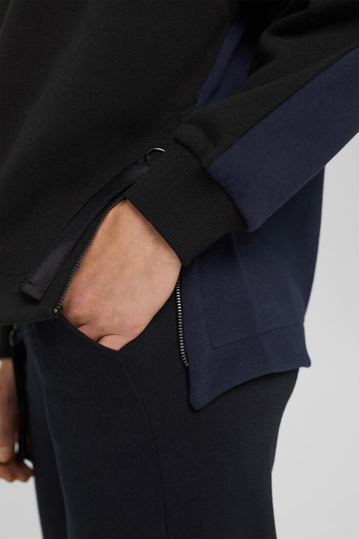 Two-tone hoodie with zip details, BLACK, detail image number 2