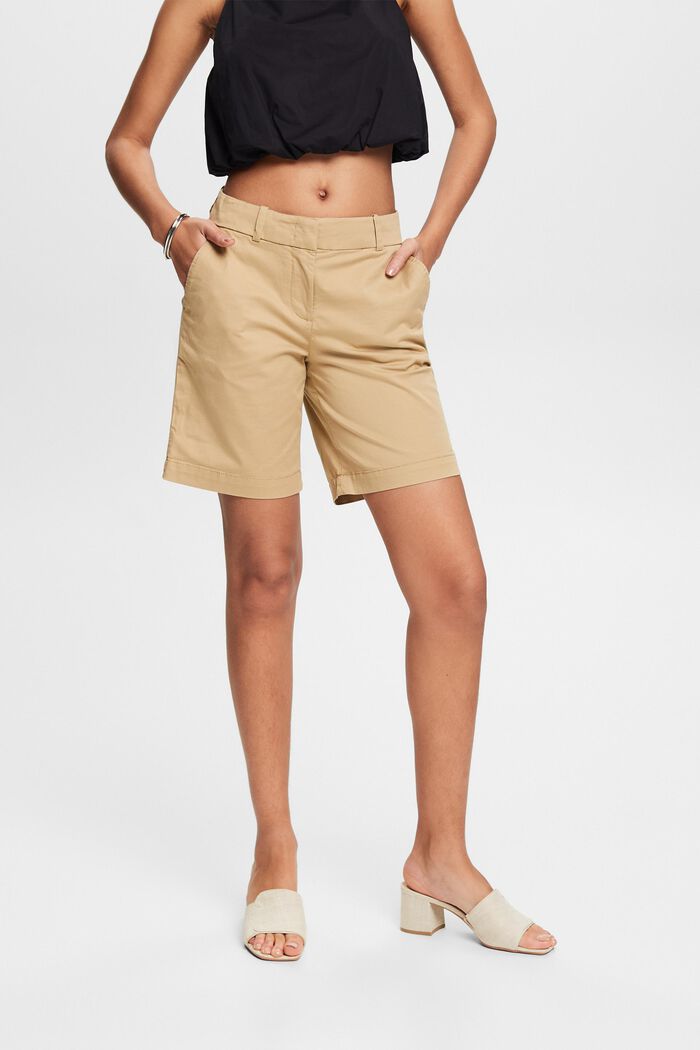 Cuffed Twill Shorts, BEIGE, detail image number 0