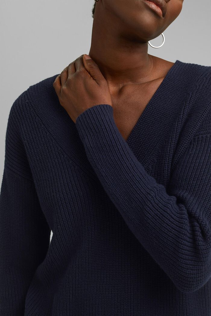 Wool/cashmere blend: jumper made of organic cotton, NAVY, detail image number 2