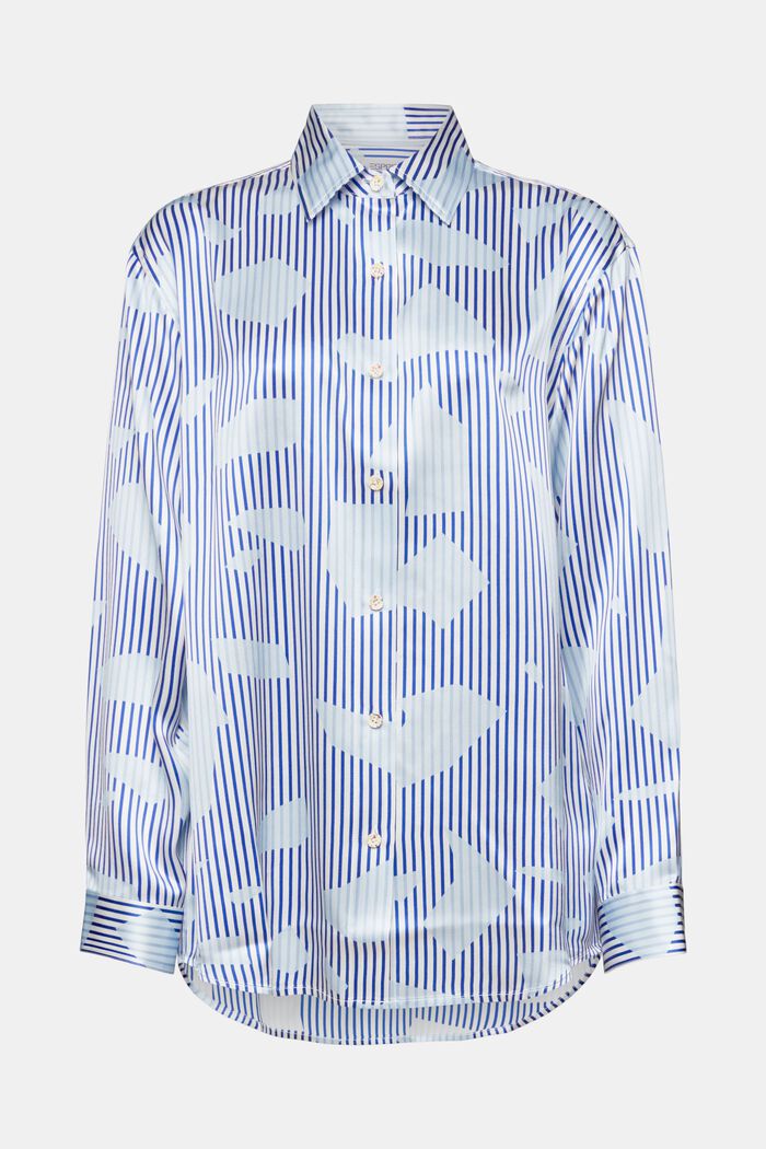 Silk Printed Button-Up Shirt, BRIGHT BLUE, detail image number 6