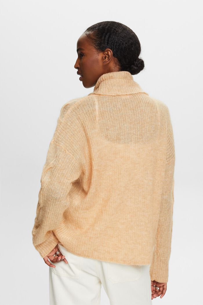 Cable-Knit Mohair-Blend Turtleneck, DUSTY NUDE, detail image number 4