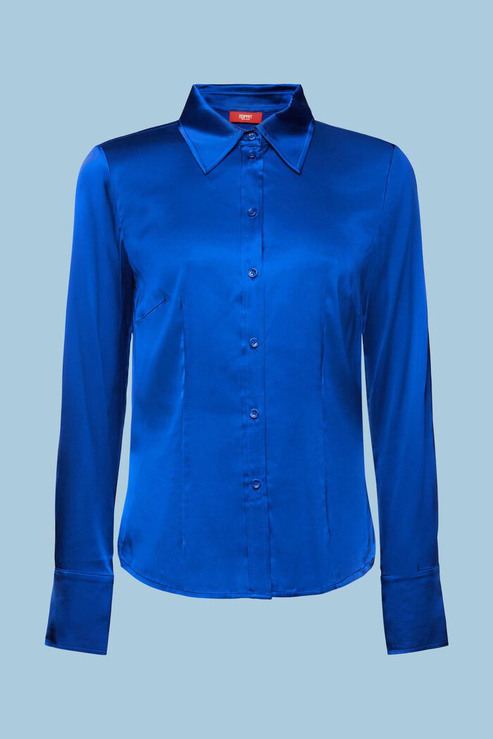 Satin Long Sleeve Blouse, BRIGHT BLUE, detail image number 7