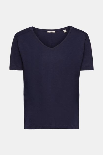 V-neck cotton t-shirt with decorative stitching
