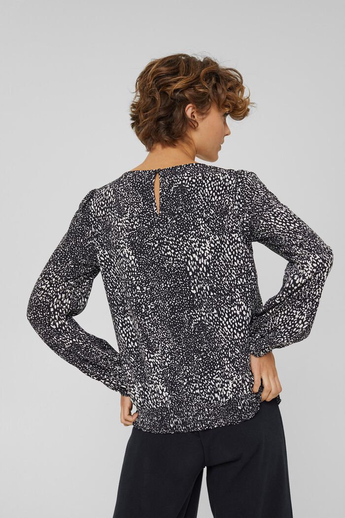 Smocked blouse with a print, LENZING™ ECOVERO™, BLACK, detail image number 3