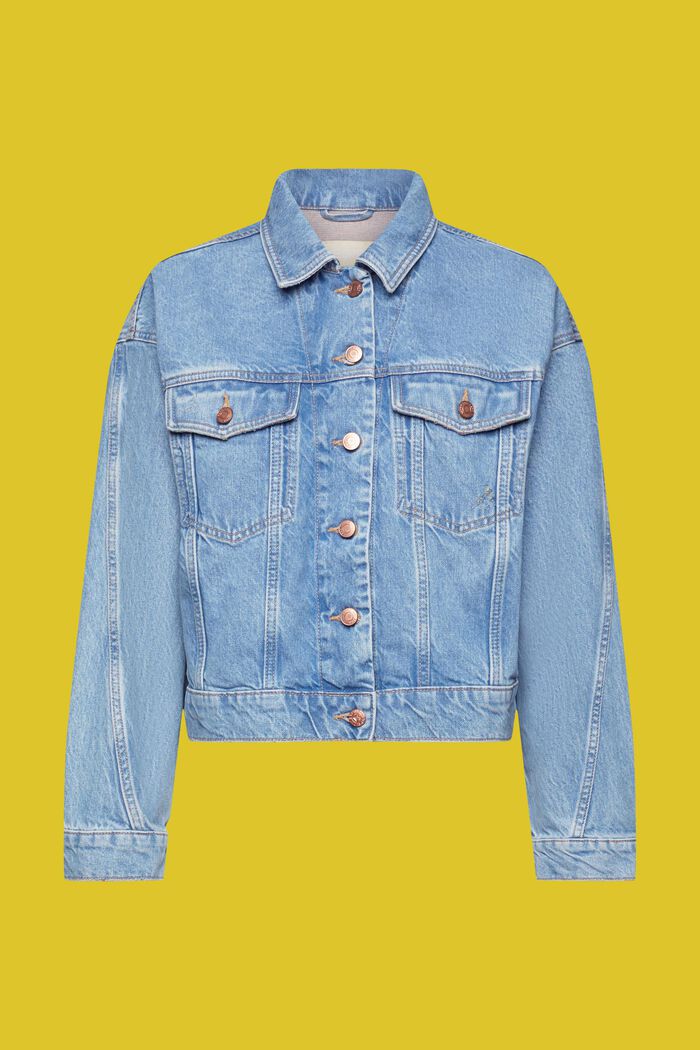 Pure cotton denim jacket, BLUE MEDIUM WASHED, detail image number 7