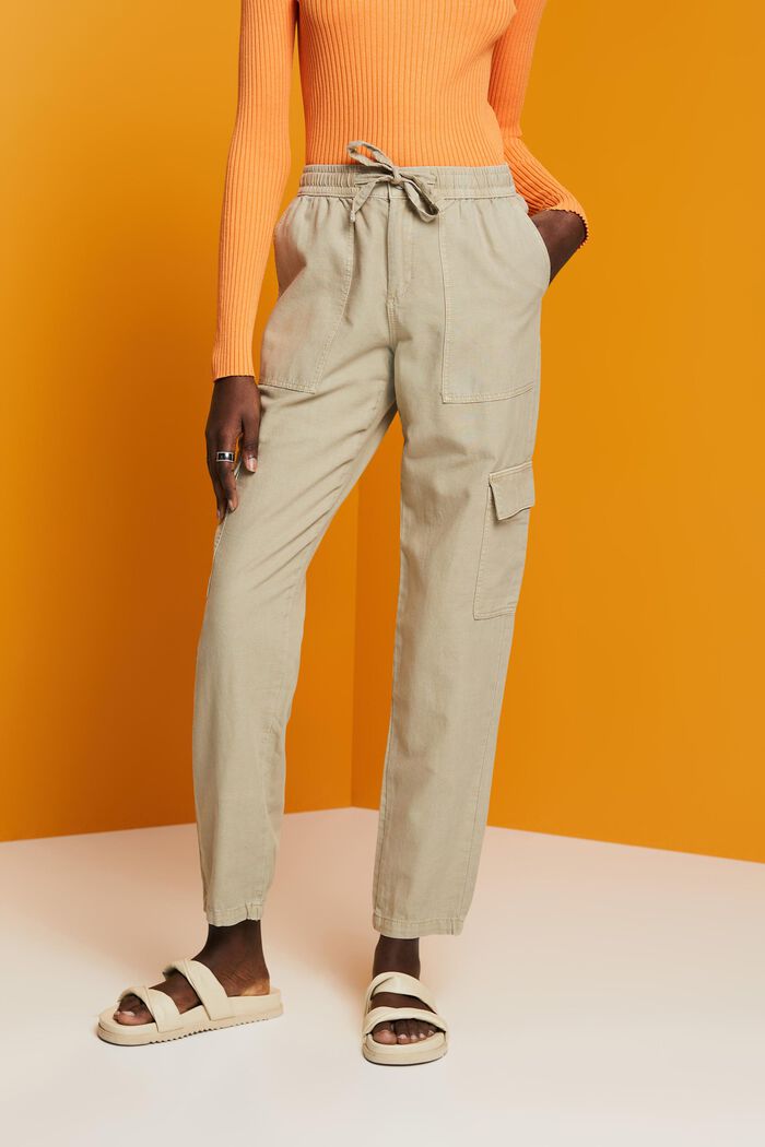 Mixed fabric cargo trousers with TENCEL™, DUSTY GREEN, detail image number 0