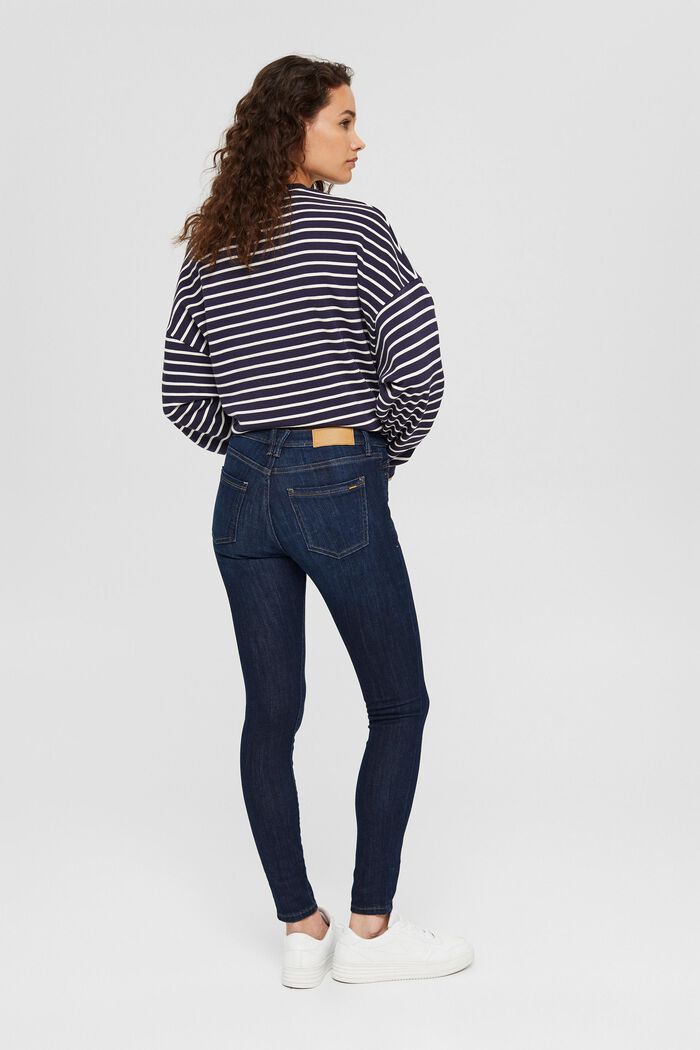 Stretch jeans in blended cotton, BLUE DARK WASHED, overview