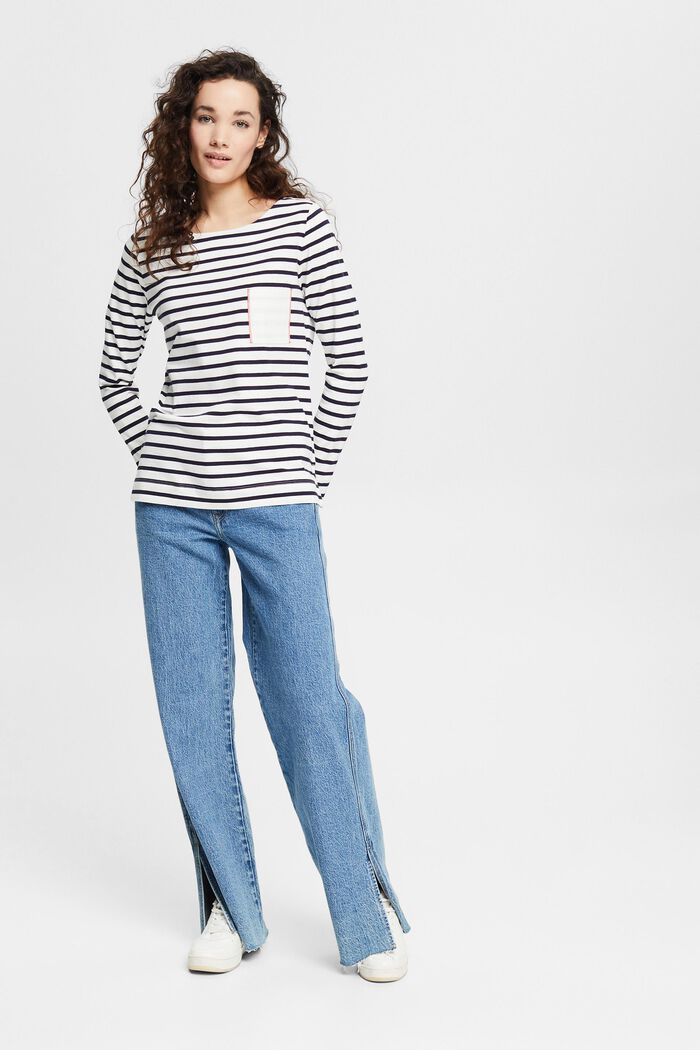 Striped long sleeve top with a breast pocket, OFF WHITE, detail image number 5