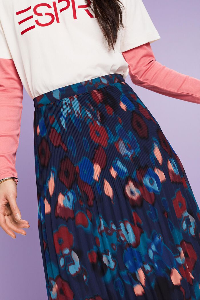 Pleated Chiffon Midi Skirt, DARK BLUE, detail image number 2