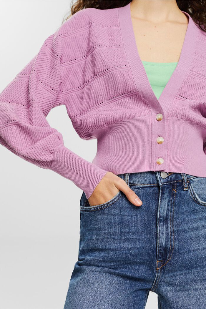 Short cardigan with knitted pattern, LILAC, detail image number 2