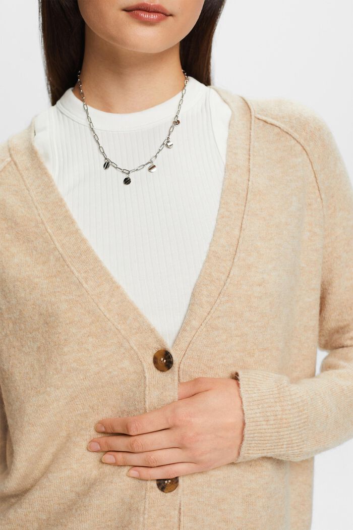 Buttoned V-neck cardigan, wool blend, SAND, detail image number 2