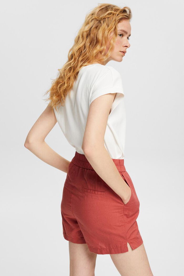 Linen blend: shorts with an elasticated waistband, TERRACOTTA, detail image number 2