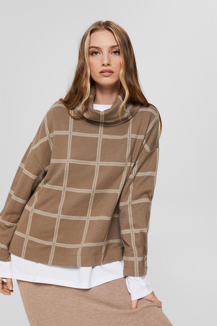 Patterned sweatshirt, LENZING™ ECOVERO™, TAUPE, detail image number 0