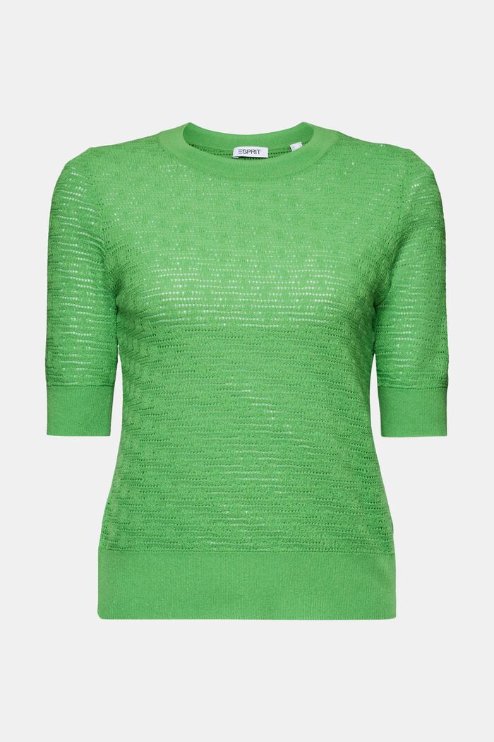 Pointelle Short-Sleeve Sweater, CITRUS GREEN, detail image number 5