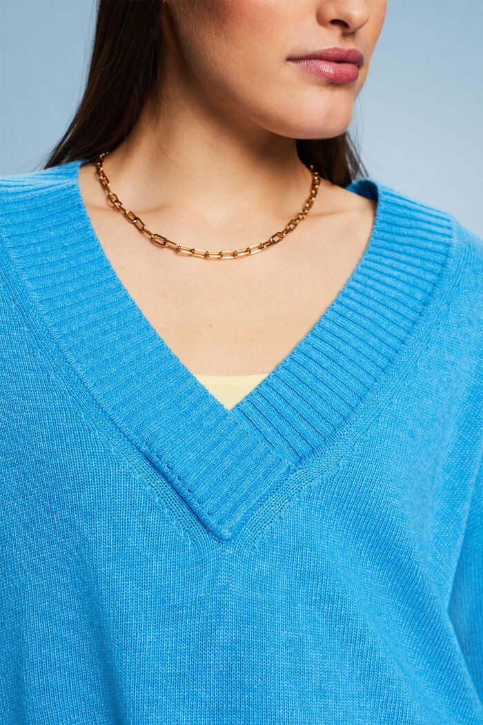 V-Neck Wool-Cashmere Blend Sweater, BLUE, detail image number 3