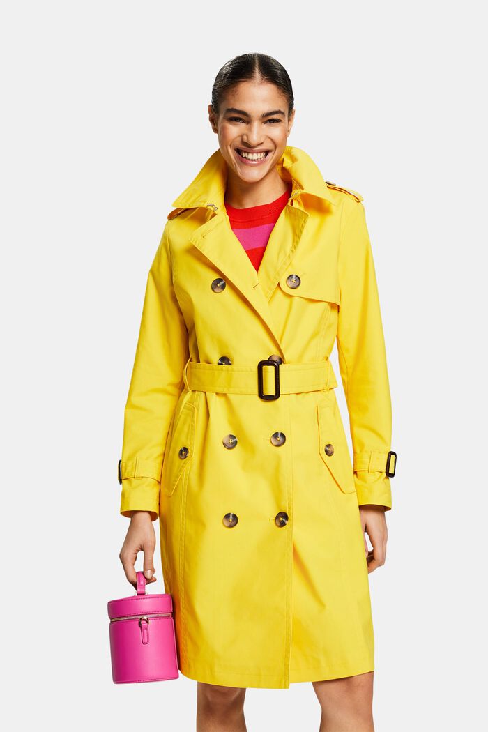 Belted Double-Breasted Trench Coat, YELLOW, detail image number 4