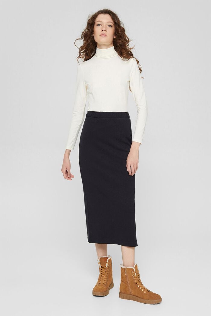 Organic cotton blend sweatshirt midi skirt, BLACK, detail image number 5