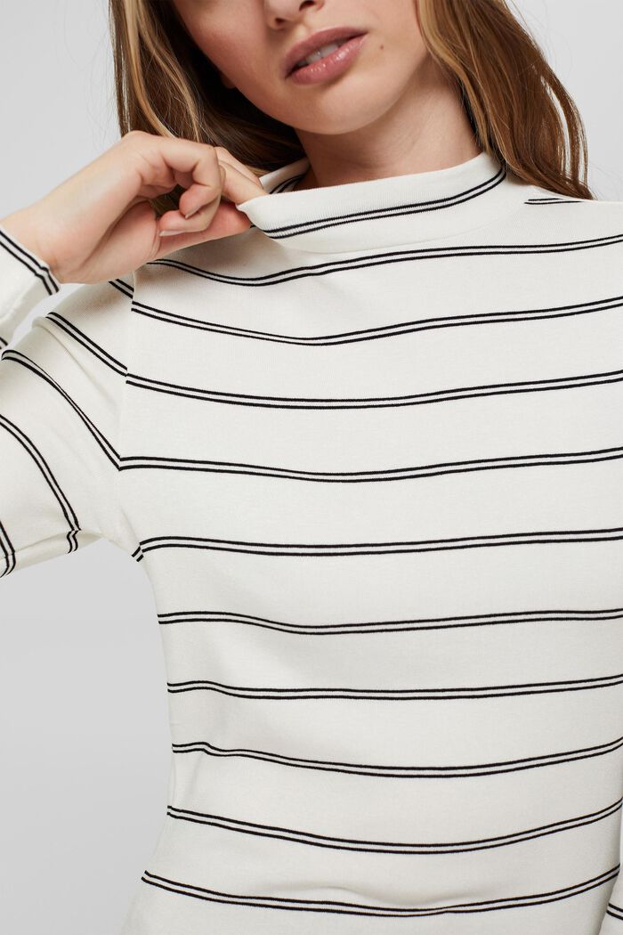Striped long sleeve top with a stand-up collar, OFF WHITE, detail image number 2