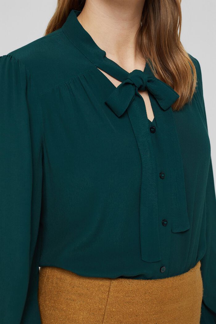 Pussycat bow blouse with LENZING™ ECOVERO™, DARK TEAL GREEN, detail image number 2